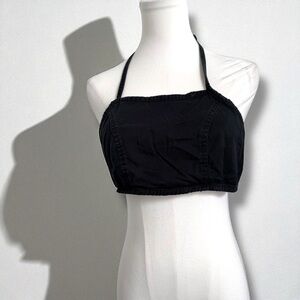 Vintage Y2K Black Denim Halter Crop Top – 90s/2000s Minimalist Streetwear S